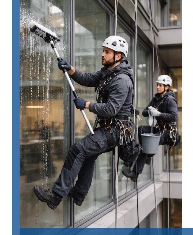 Профессиональная мойка витражей промышленными альпинистами в Чехове