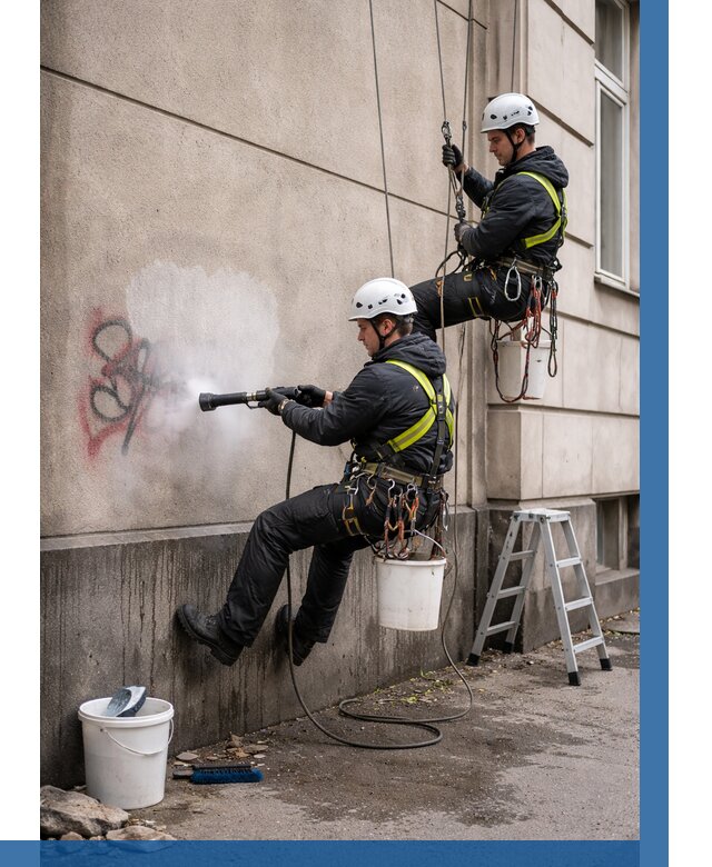 Удаление граффити с фасада в Чехове от 4575 р. | ВЫСОТНИК-Чхв