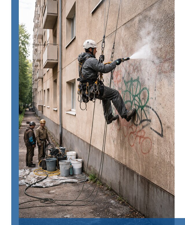 Удаление граффити с фасада в Чехове без следов и повреждений