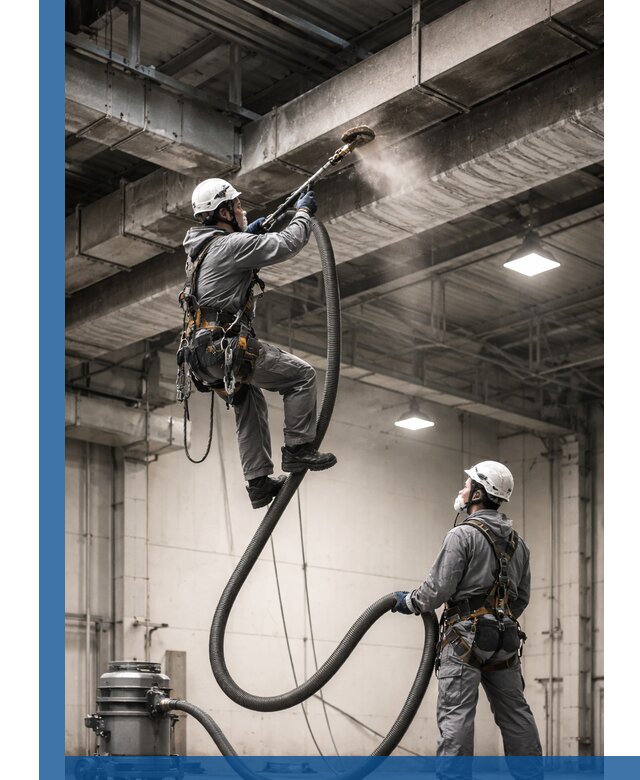 Обеспыливание потолочных конструкций в Чехове промышленным альпинизмом