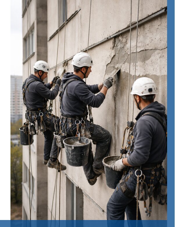 Ремонт бетонных элементов фасада в Чехове от 2542 р. | ВЫСОТНИК-Чхв