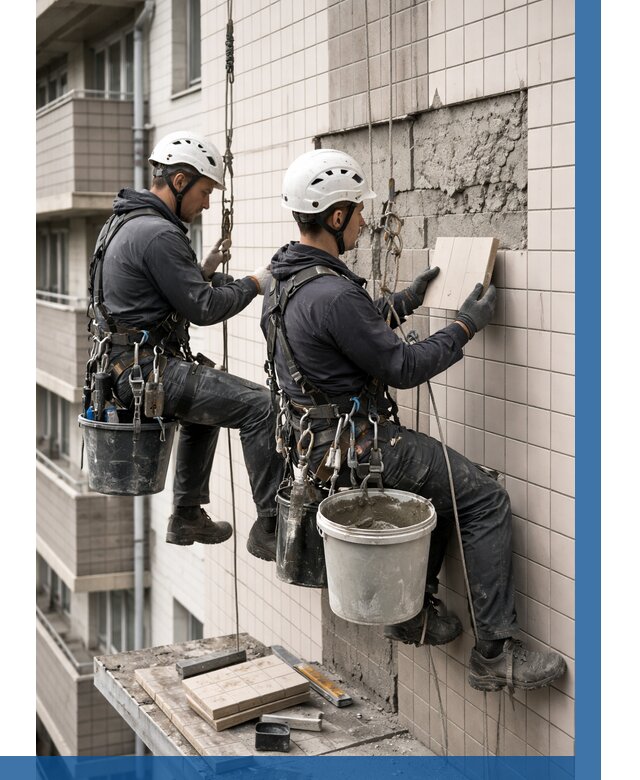 Ремонт облицовки фасада плиткой в Чехове от 1830 р. | ВЫСОТНИК-Чхв