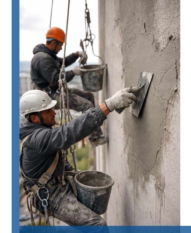 Штукатурка фасада на высоте в Чехове профессиональные работы