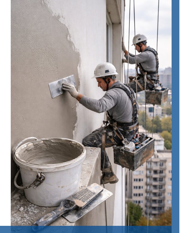 Шпаклевка фасада на высоте в Чехове от 712 р. | ВЫСОТНИК-Чхв