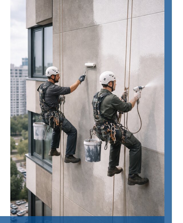 Покраска фасада альпинистами в Чехове от 305 р. | ВЫСОТНИК-Чхв