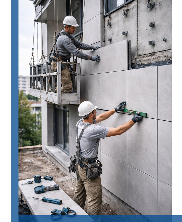 Монтаж керамогранита на фасад в Чехове под ключ с гарантией качества