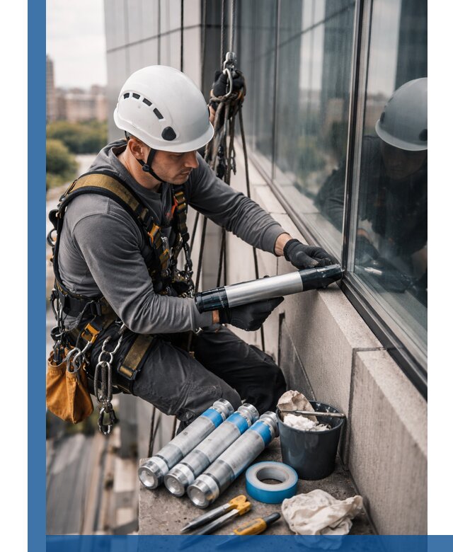 Герметизация стыков витража в Чехове для герметичных фасадов