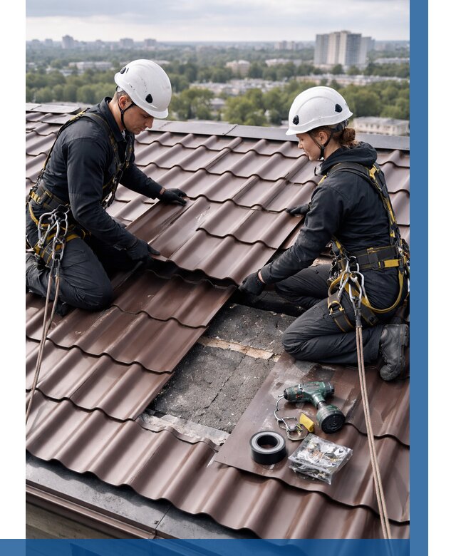 Ремонт металлочерепицы на крыше в Чехове от 915 р. | ВЫСОТНИК-Чхв