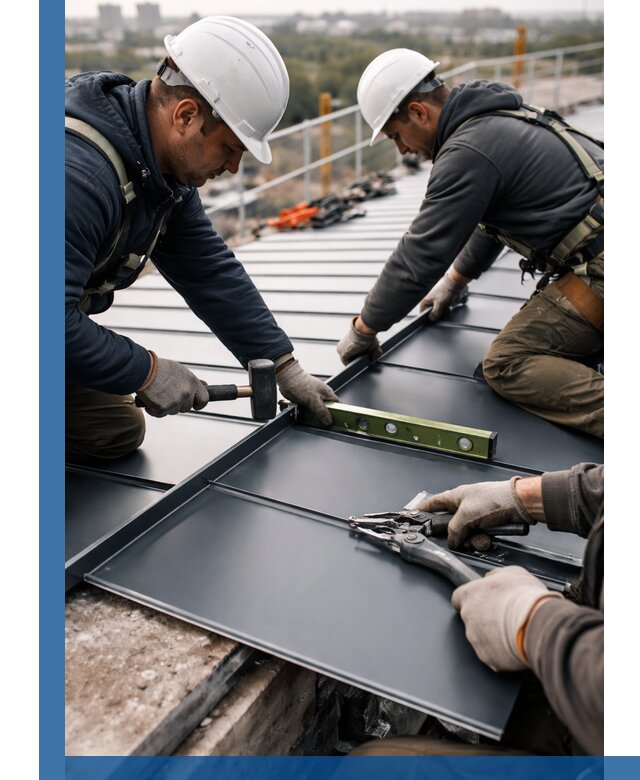 Монтаж фальцевой кровли в Чехове для промышленных зданий