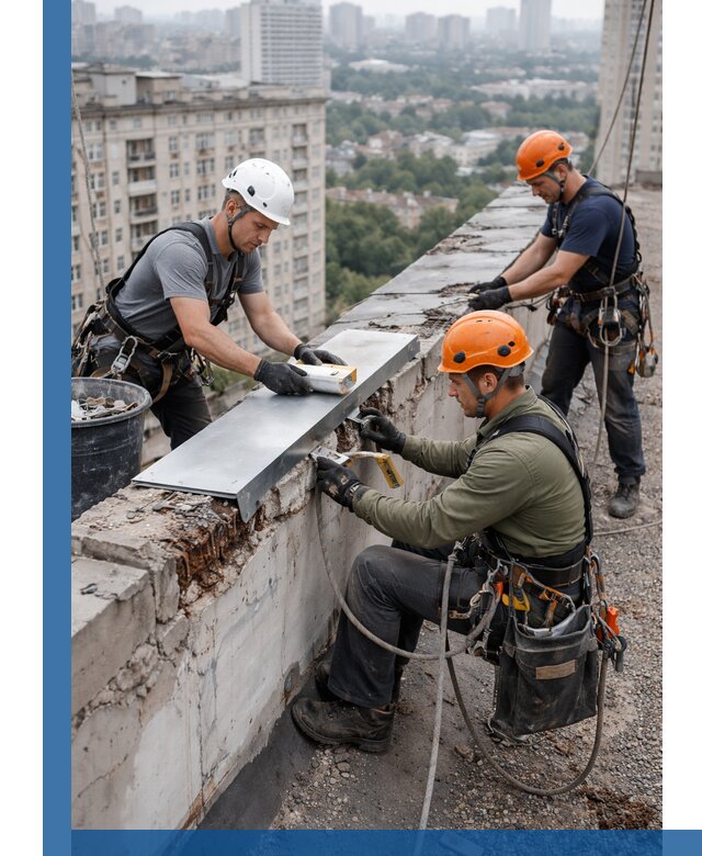 Ремонт парапета на кровле в Чехове, высотные работы с гарантией