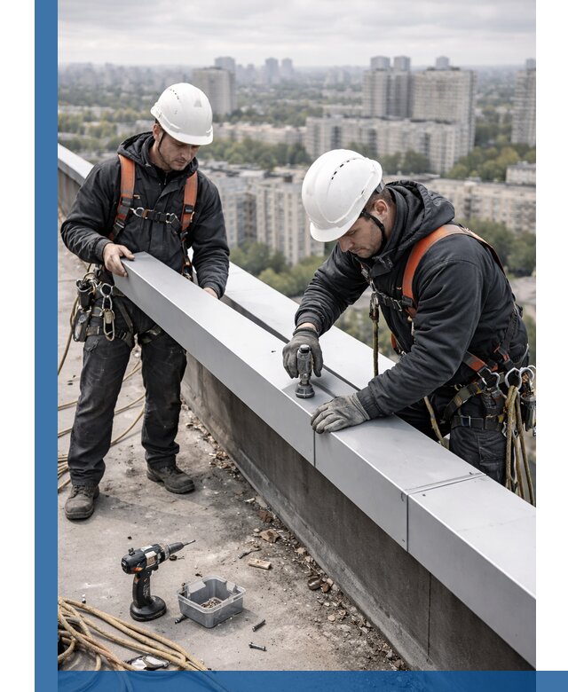 Монтаж парапетных крышек и ограждений кровли в Чехове