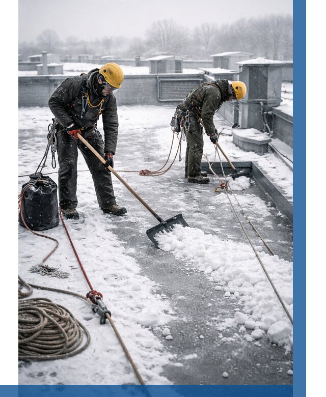 Очистка крыши от снега в Чехове от 7625 р. | ВЫСОТНИК-Чхв