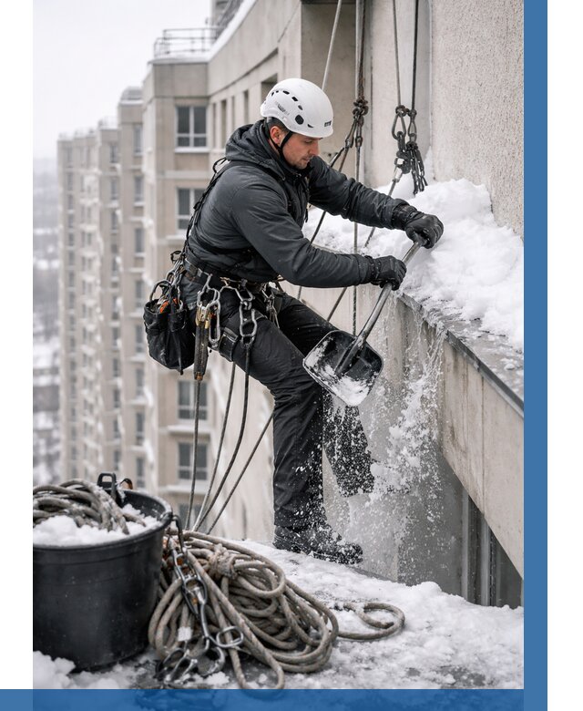 Очистка карнизов от снега в Чехове от 305 р. | ВЫСОТНИК-Чхв