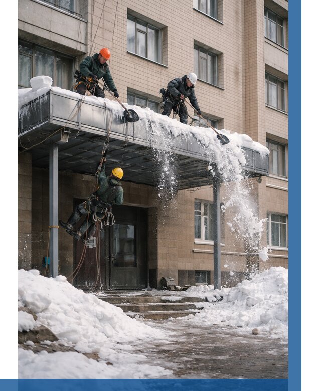 Очистка козырьков от снега в Чехове от 3558 р. | ВЫСОТНИК-Чхв