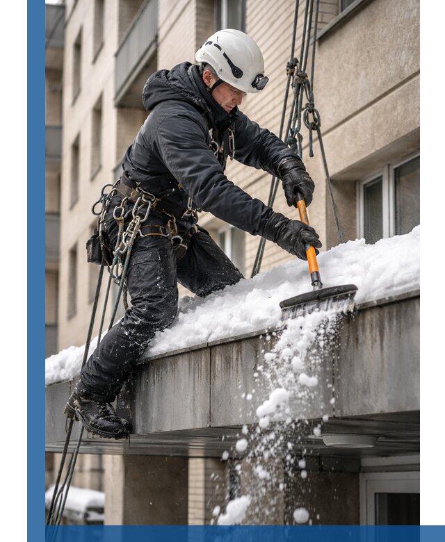 Очистка козырьков от снега в Чехове круглогодично безопасно