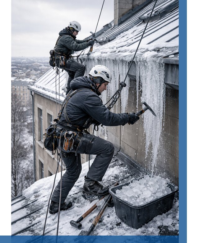 Удаление наледи с кровли в Чехове от 5592 р. | ВЫСОТНИК-Чхв