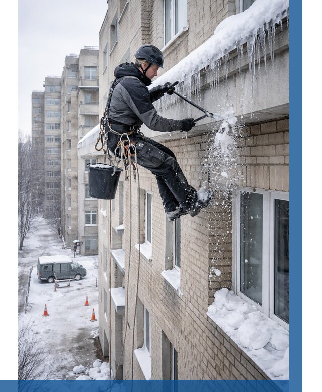 Удаление наледи с карнизов в Чехове от 356 р. | ВЫСОТНИК-Чхв
