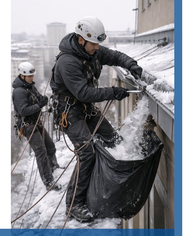 Аварийная очистка крыши в Чехове под ключ от 305 р. | ВЫСОТНИК-Чхв