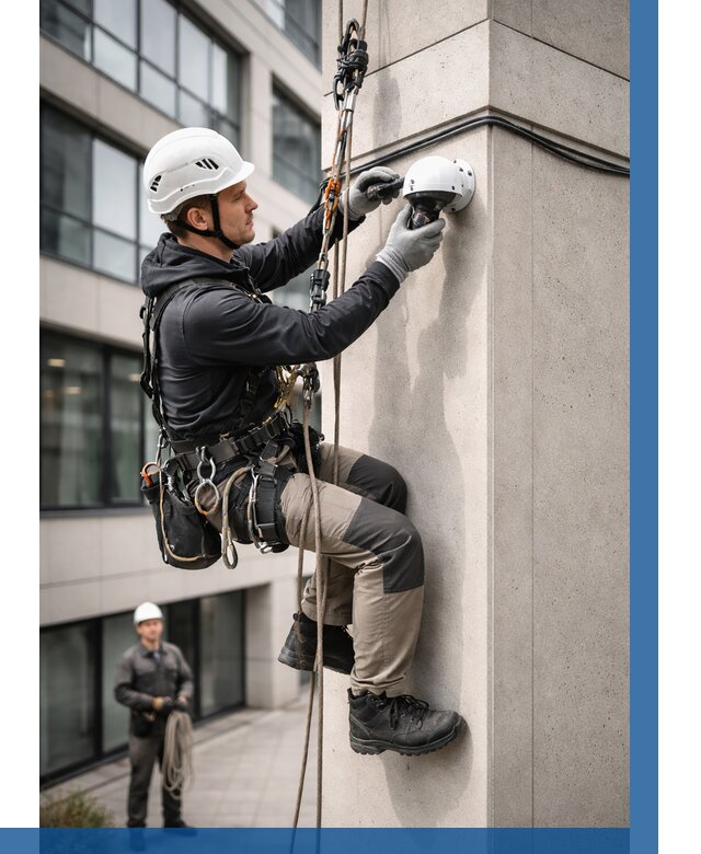 Монтаж камер видеонаблюдения на фасаде в Чехове от 8642 р.-ВЫСОТНИК-Чхв