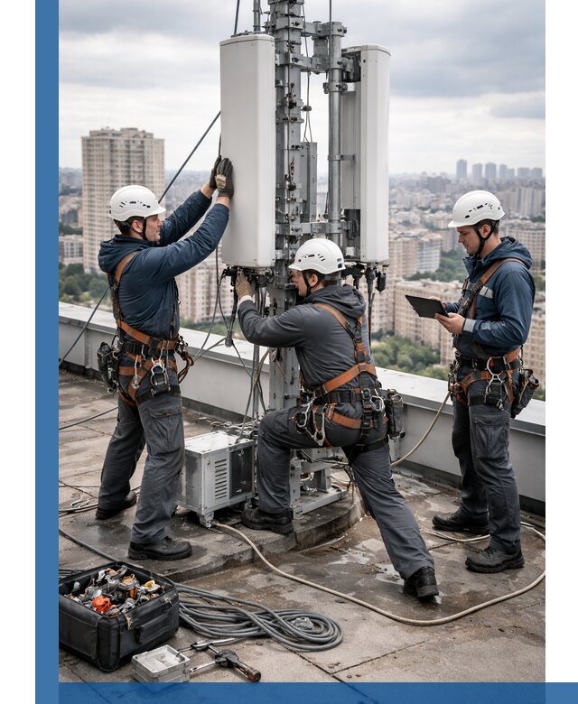 Монтаж антенн связи на крыше в Чехове с вводом в эксплуатацию