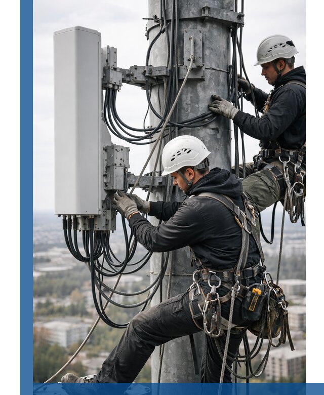 Монтаж оборудования связи на мачте в Чехове с пусконаладкой