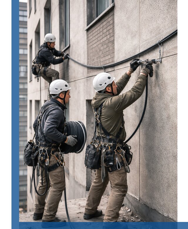 Прокладка кабеля по фасаду в Чехове, профессиональный монтаж