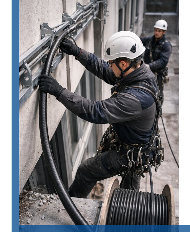 Протяжка кабеля питания на высоте в Чехове с гарантией безопасности и качества