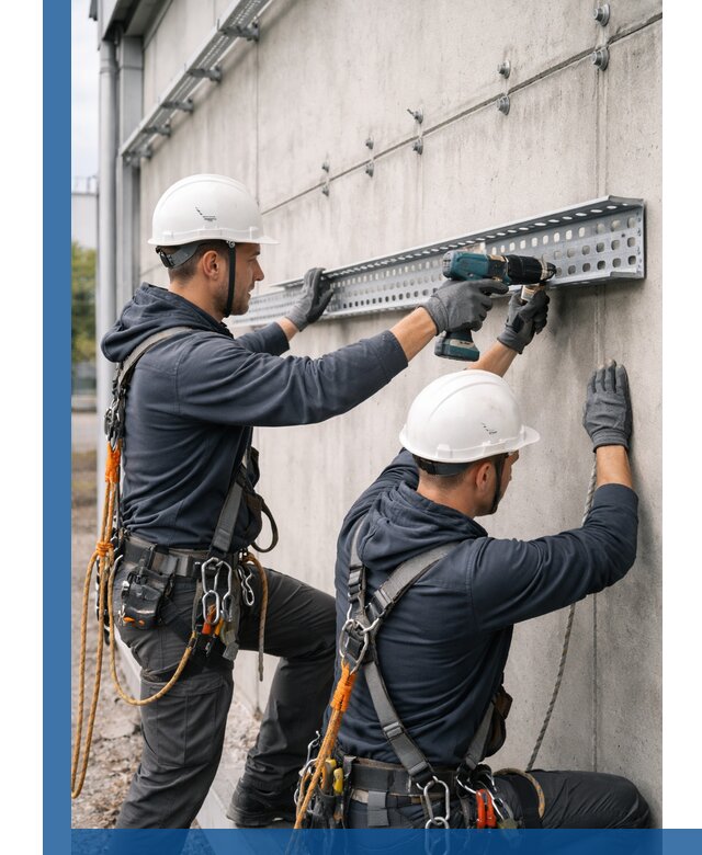 Монтаж кабельных лотков на фасаде зданий в Чехове с гарантией