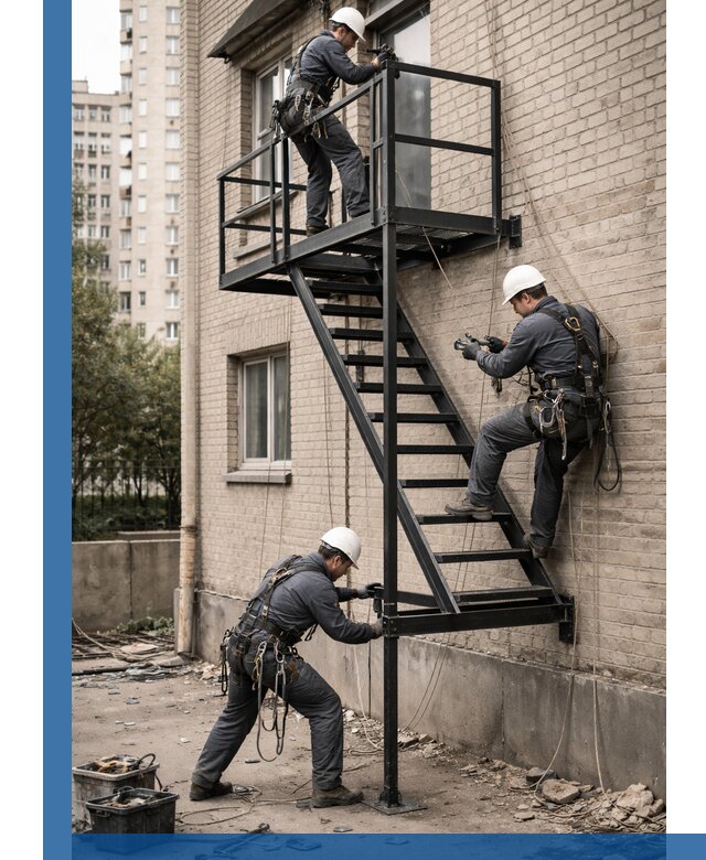 Монтаж пожарной лестницы в Чехове, установка и крепление