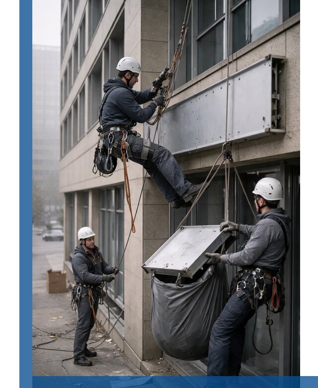 Демонтаж рекламной вывески с высотными работами в Чехове