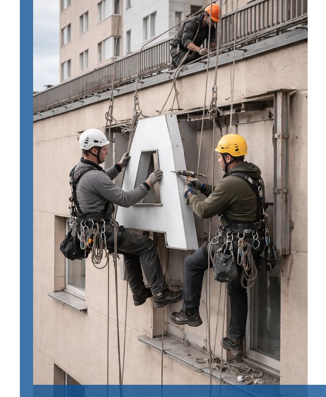 Ремонт и восстановление наружных вывесок на высоте в Чехове
