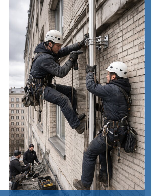 Монтаж флагштока на здании в Чехове от 6609 р. | ВЫСОТНИК-Чхв