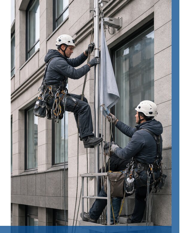 Установка флагов на фасаде в Чехове от 4575 р. | ВЫСОТНИК-Чхв