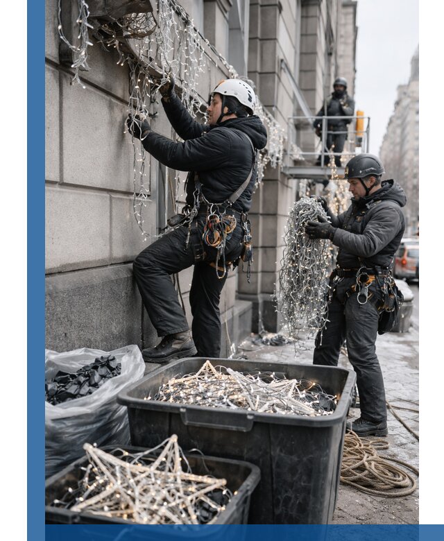 Демонтаж новогоднего оформления и гирлянд в Чехове