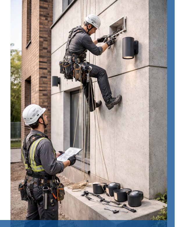 Монтаж фасадного освещения в Чехове от 2542 р. | ВЫСОТНИК-Чхв