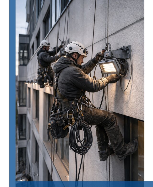 Монтаж фасадного освещения в Чехове установка и подключение