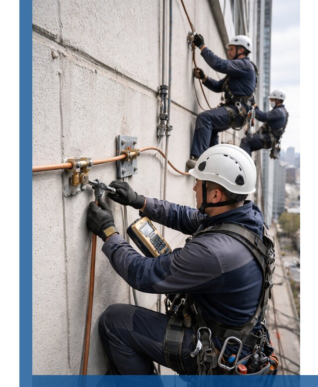 Монтаж системы заземления здания и молниезащиты в Чехове