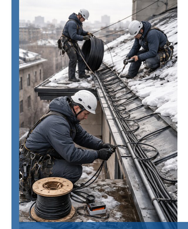 Монтаж греющего кабеля на кровле в Чехове под ключ
