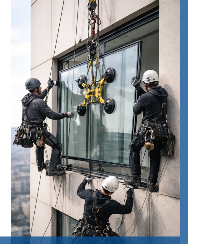 Монтаж стеклопакетов на высоте в Чехове от 3253 р. | ВЫСОТНИК-Чхв