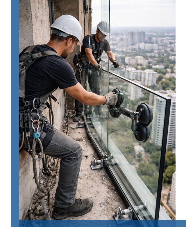 Монтаж стеклянных ограждений под ключ с гарантией в Чехове