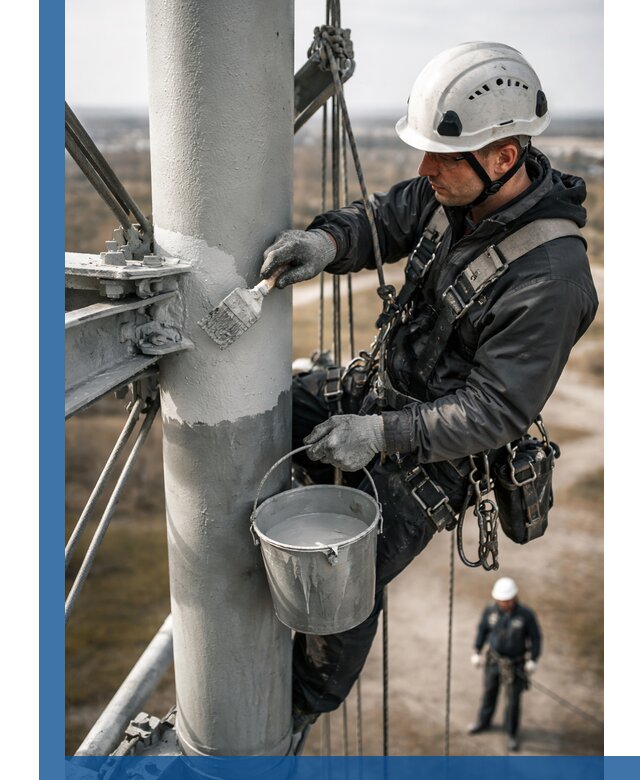 Покраска мачт связи в Чехове промышленными альпинистами