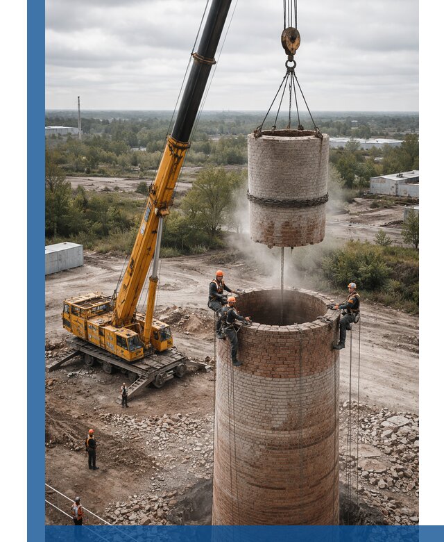 Демонтаж дымовой трубы в Чехове с гарантиями безопасности