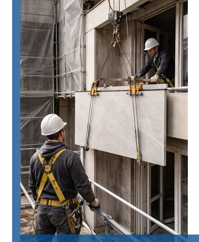 Подъем керамогранита на этаж в Чехове грузчиками и техникой