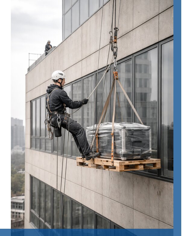 Спуск груза по фасаду в Чехове от 3558 р. | ВЫСОТНИК-Чхв