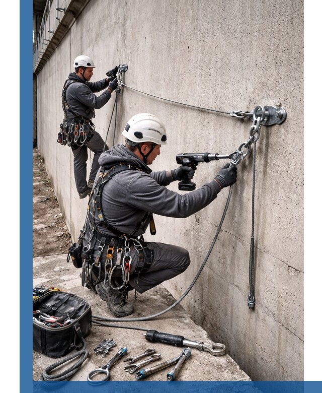 Монтаж анкерных линий высотной безопасности в Чехове