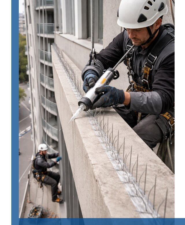 Установка шипов от птиц на фасадах и кровлях в Чехове